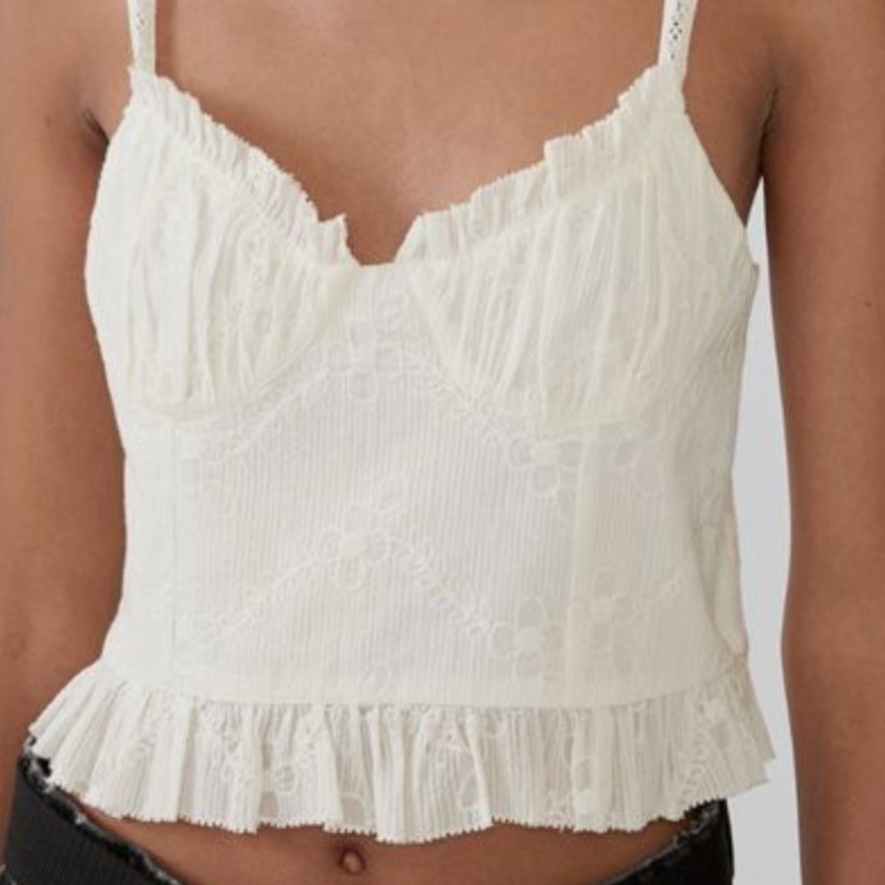 Zara White Ruffle Eyelet Bustier Cropped Coquette Tank Top (size S)